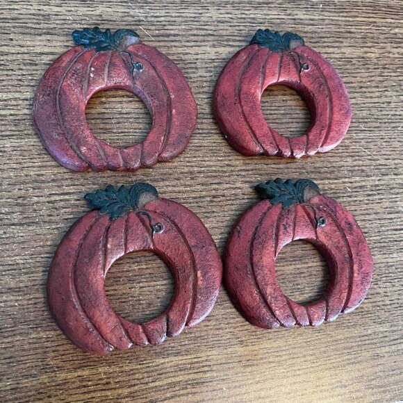 Napkin Rings Pumpkin Set of 4 Thanksgiving Fall Halloween Harvest Decor Orange - Picture 3 of 8